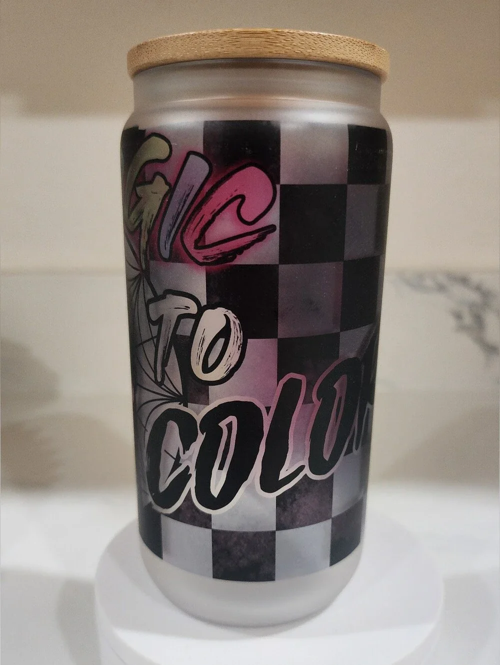 Wednesday Addams Frosted Glass Can with Bamboo Lid